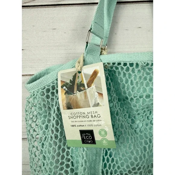Eco Ciroa Cotton Mesh Shopping Bag Tote Aqua Eco Friendly Reusable NEW - Picture 3 of 6
